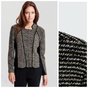 Ming Wang Mixed Media Textured Knit Zip Front Sweater Jacket S